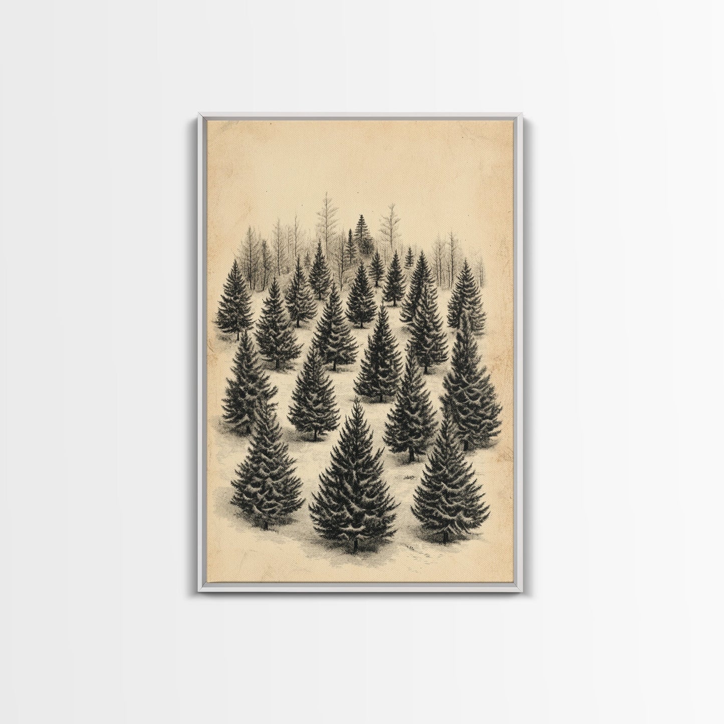 Christmas Tree Farm Art Canvas Print - Framed Canvas - Minimalist Christmas Art - Boho Christmas Art - Rustic Christmas Art