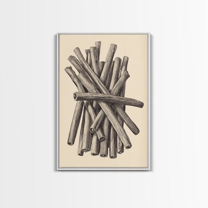 Retro Cinnamon Sticks Canvas Print - Framed Canvas - Minimalist Christmas Art - Boho Christmas Art - Rustic Christmas Art