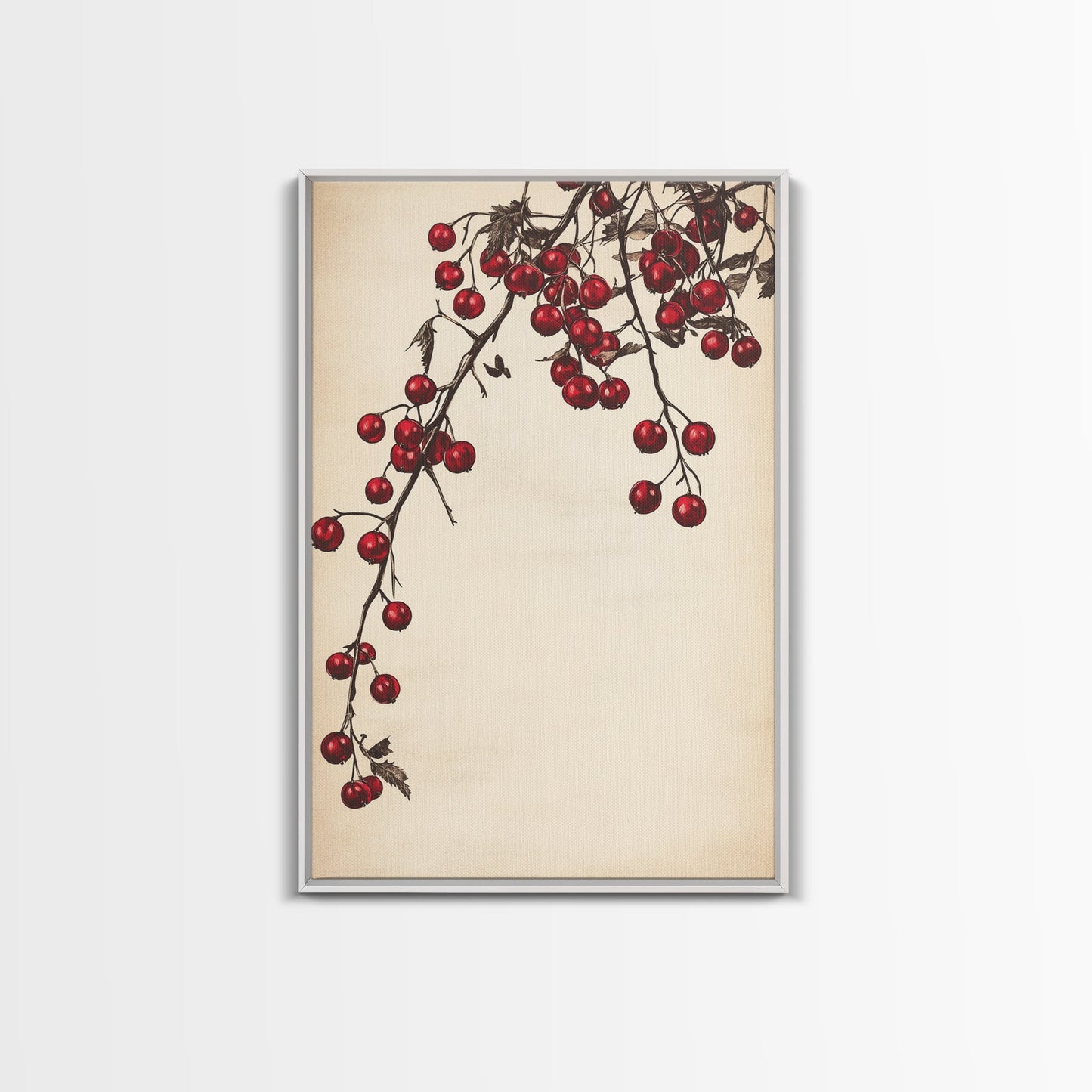 Red Holly Berries Canvas Print - Framed Canvas - Minimalist Christmas Art - Boho Christmas Art - Rustic Christmas Art