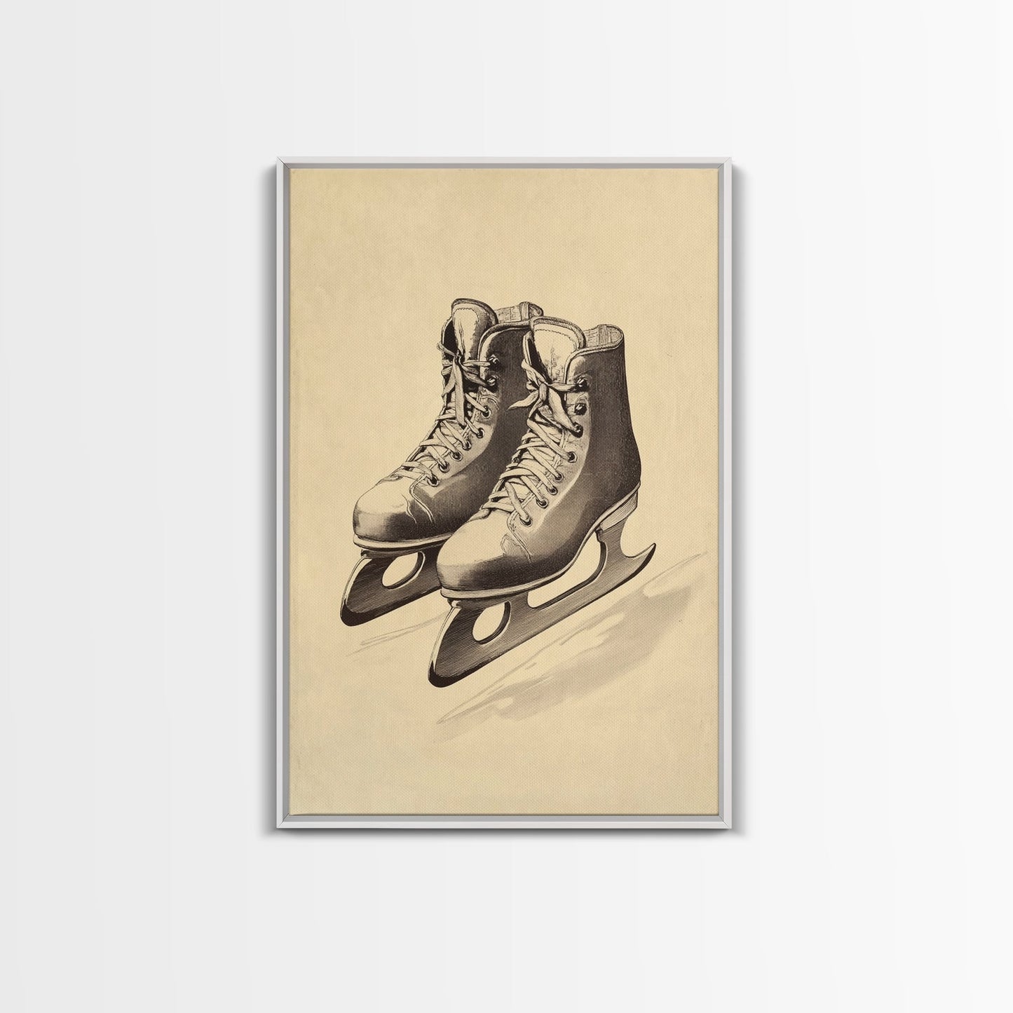 Vintage Ice Skates Canvas Print - Framed Canvas - Minimalist Christmas Art - Boho Christmas Art - Rustic Christmas Art