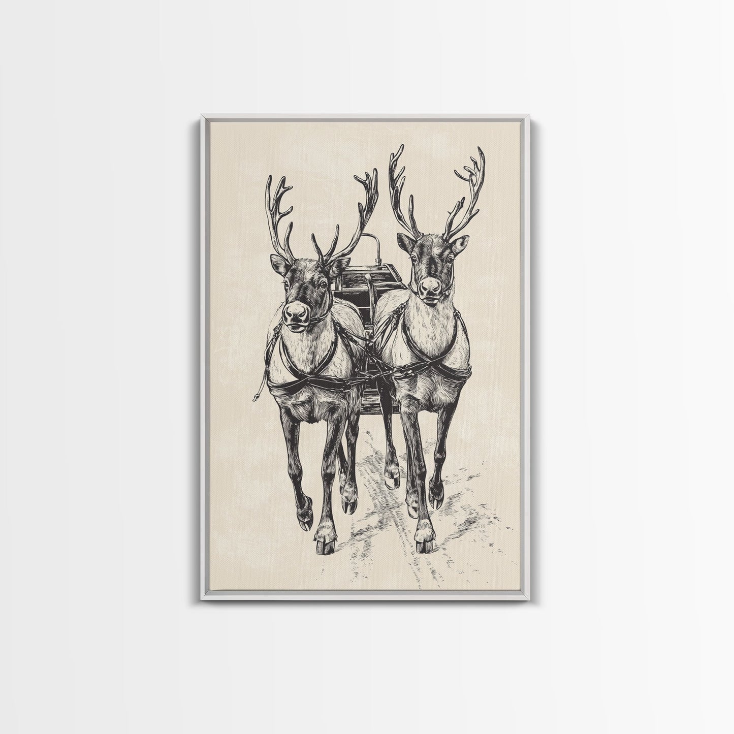 Santa's Sleigh Canvas Print - Framed Canvas - Minimalist Christmas Art - Boho Christmas Art - Rustic Christmas Art