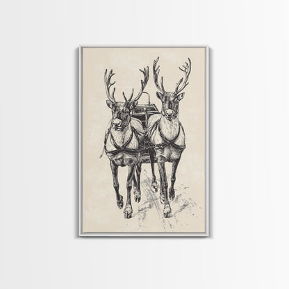 Santa's Sleigh Canvas Print - Framed Canvas - Minimalist Christmas Art - Boho Christmas Art - Rustic Christmas Art