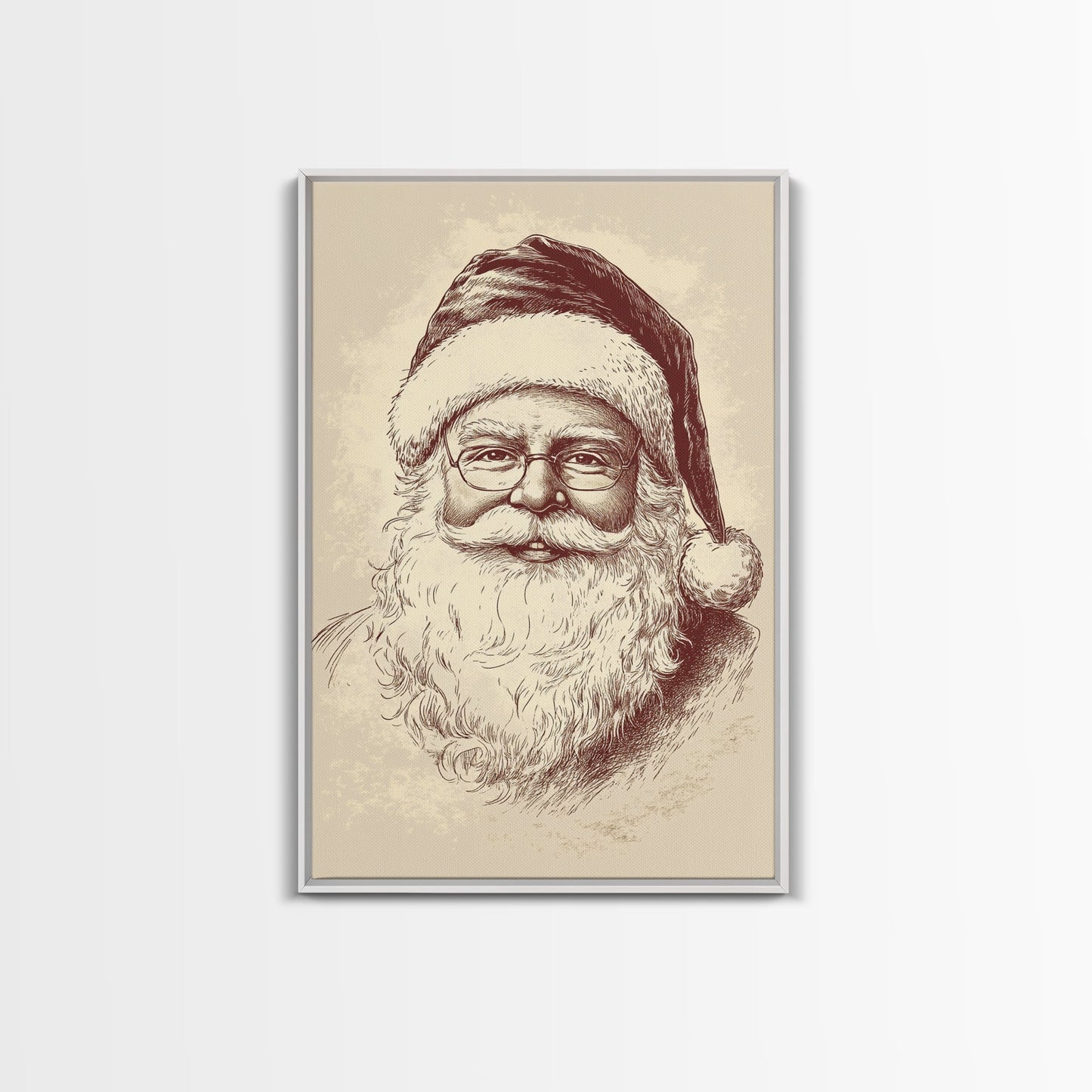 Portrait of Santa Clause Canvas Print - Framed Canvas - Minimalist Christmas Art - Boho Christmas Art - Rustic Christmas Art