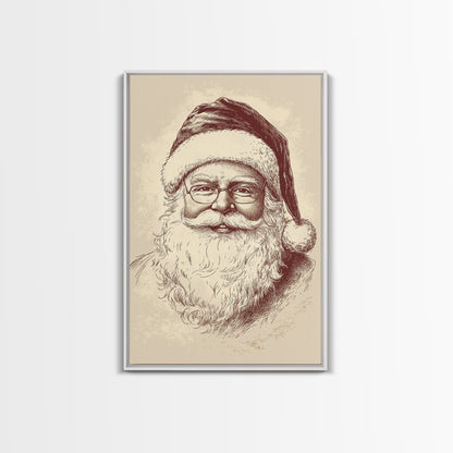 Portrait of Santa Clause Canvas Print - Framed Canvas - Minimalist Christmas Art - Boho Christmas Art - Rustic Christmas Art