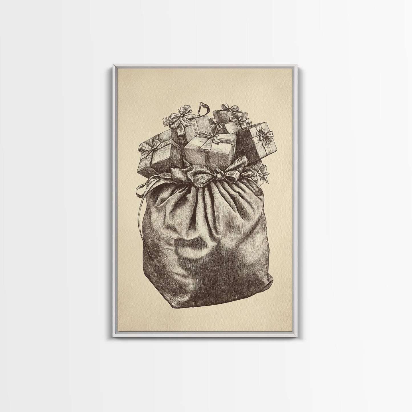 Santa's Gift Bag Canvas Print - Framed Canvas - Minimalist Christmas Art - Boho Christmas Art - Rustic Christmas Art