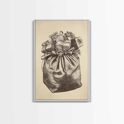 Santa's Gift Bag Canvas Print - Framed Canvas - Minimalist Christmas Art - Boho Christmas Art - Rustic Christmas Art