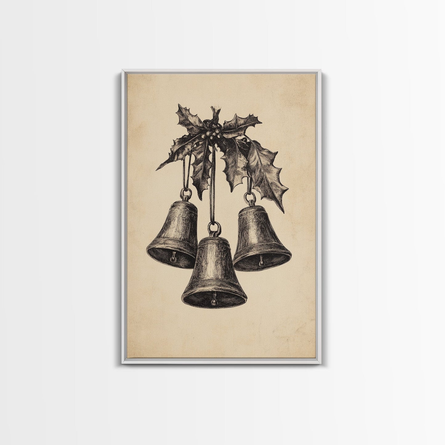 Christmas Bells Canvas Print - Framed Canvas - Minimalist Christmas Art - Boho Christmas Art - Rustic Christmas Art