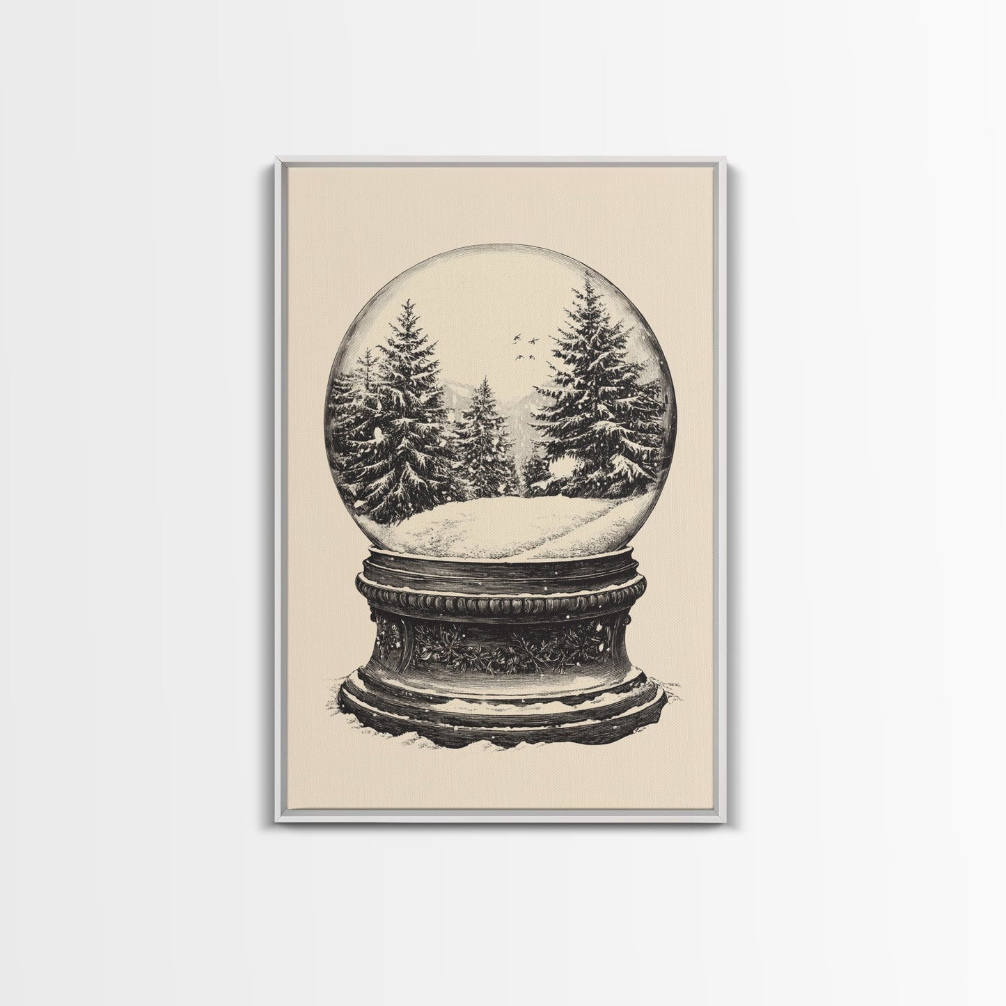 Sketch of a Christmas Snow Globe Canvas Print - Framed Canvas - Minimalist Christmas Art - Boho Christmas Art - Rustic Christmas Art