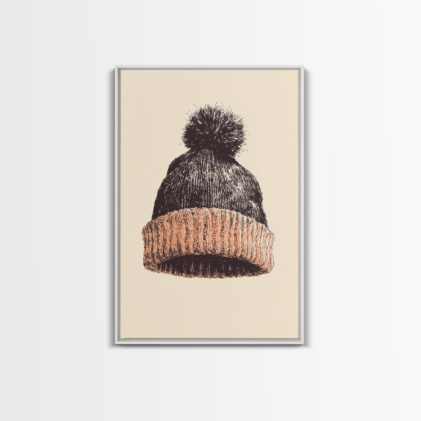 Christmas Beanie Hat Canvas Print - Framed Canvas - Minimalist Christmas Art - Boho Christmas Art - Rustic Christmas Art