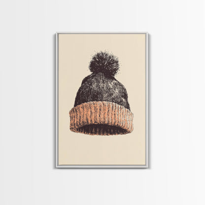 Christmas Beanie Hat Canvas Print - Framed Canvas - Minimalist Christmas Art - Boho Christmas Art - Rustic Christmas Art