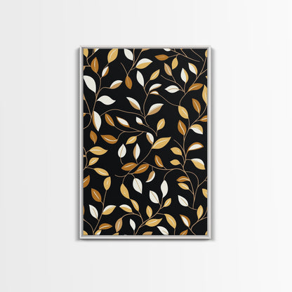 Ivy Leaves Framed Canvas Print, Mid Century Modern Pattern art, Botanical Print, Botanical Wall Art, Black Background