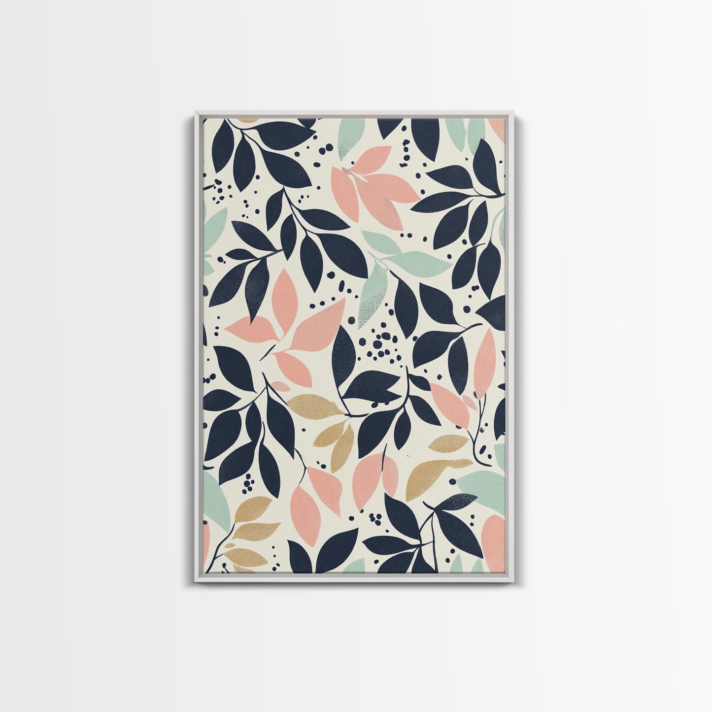 Pastel Florel and Botanical Wall Art, Mid Century Modern Leaves Art Print, Wood Frame Wall Art Canvas Print, Canvas Art, Living Room Decor