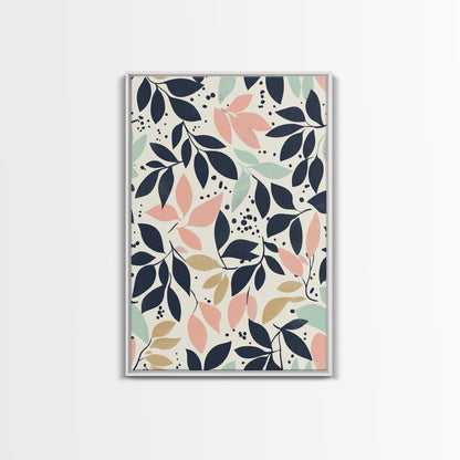 Pastel Florel and Botanical Wall Art, Mid Century Modern Leaves Art Print, Wood Frame Wall Art Canvas Print, Canvas Art, Living Room Decor