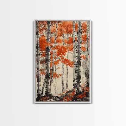 Birch Forest Art Print Autumn Aspen Trees Wall Art Birches Canvas Print Watercolor Landscape Colorado Art Neutral Fall Forest Painting