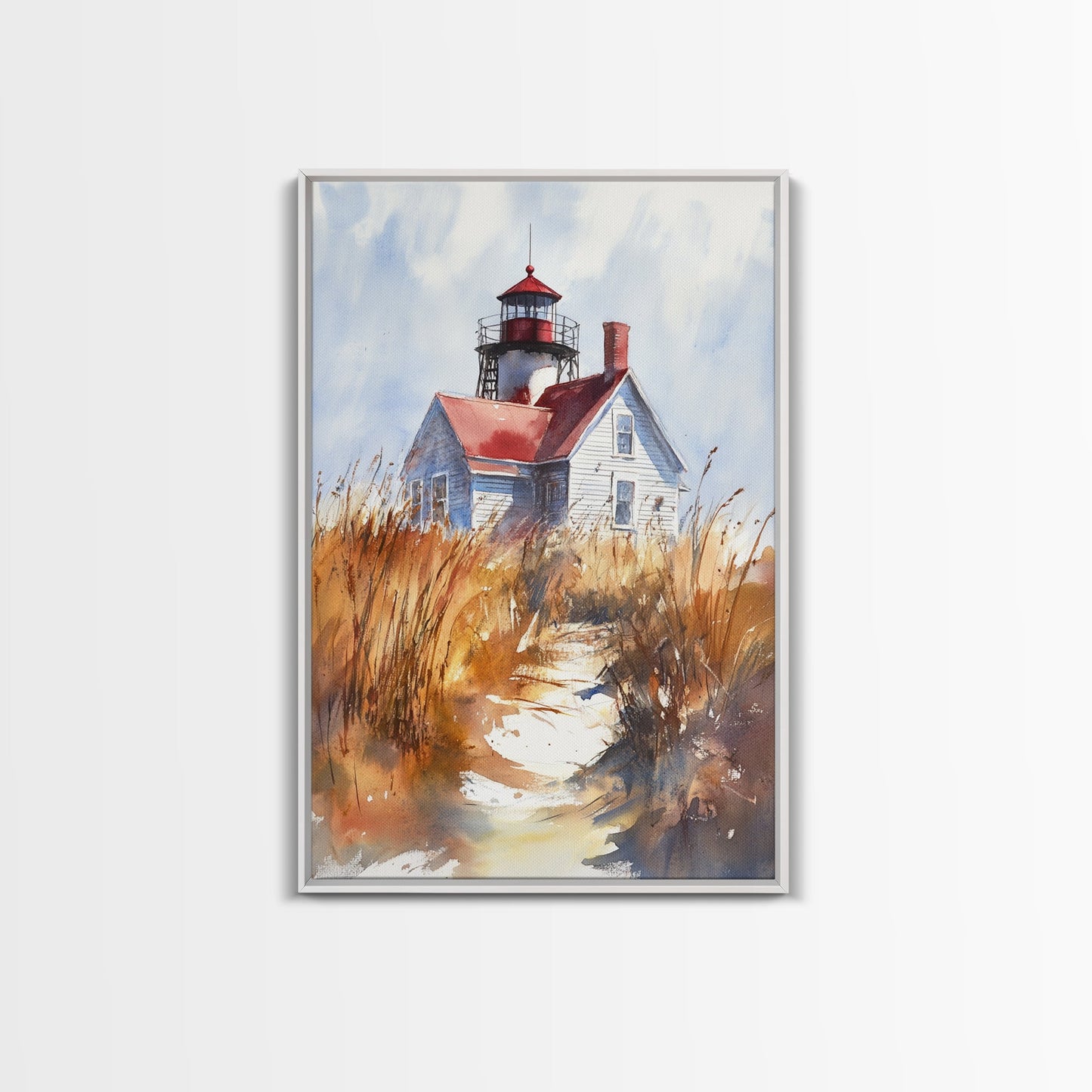 Maine Wall Art, Canvas Print, Ready To Hang Wall Art With Wood Frame, Maine Watercolor Painting, Nautical Home Decor
