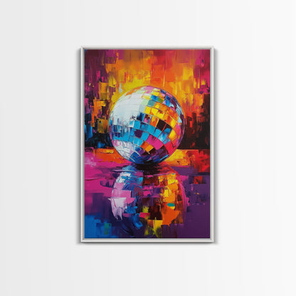 Reflections of a Disco Ball, Framed Canvas Print, Disco Ball Poster, Disco Ball Painting, Disco Ball Wall Art, Dance Studio Decor
