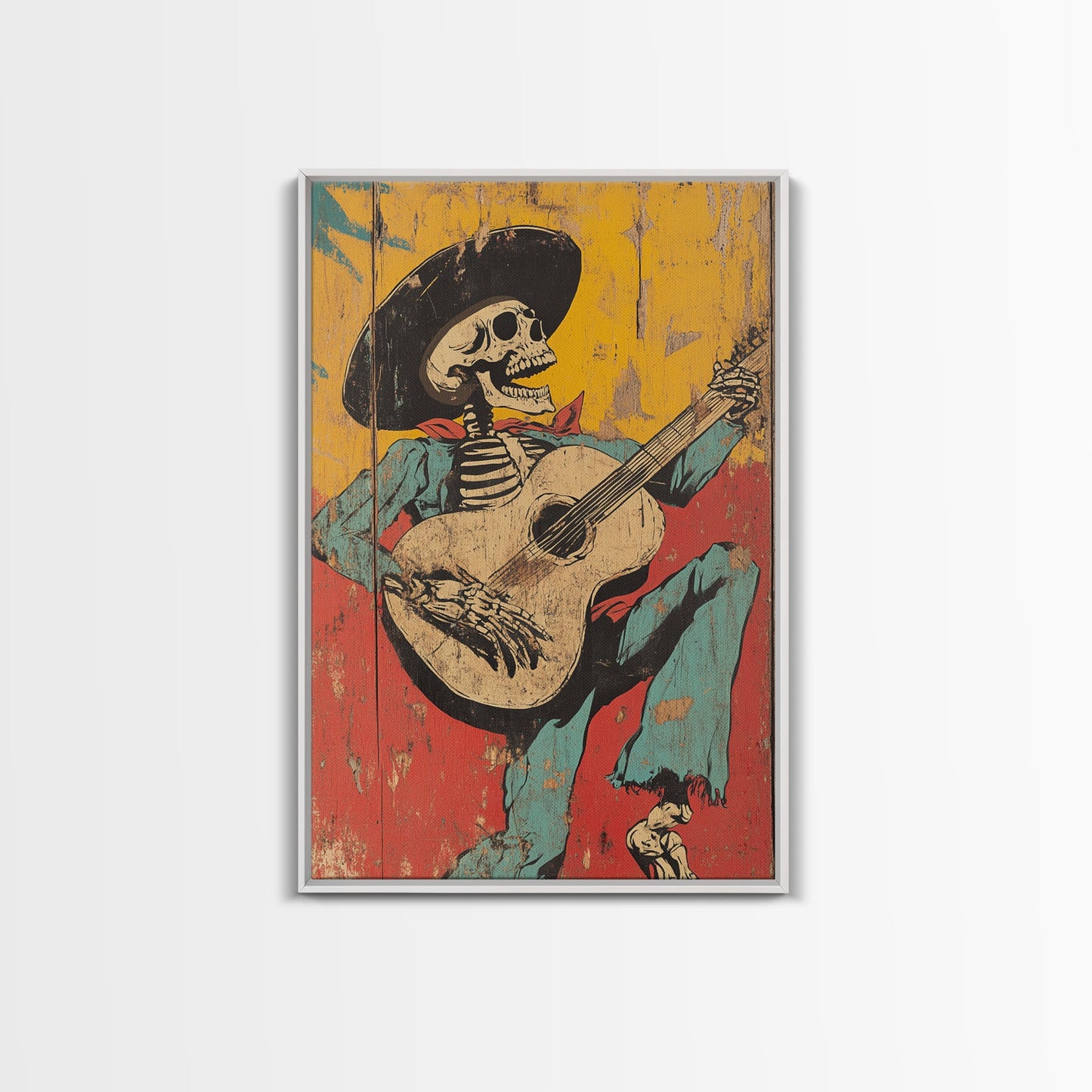 Haunted Skeleton Vaquero Cowboy Framed Canvas Print, Chicano Art, Mexican Home Decor, Mexican Wall Art