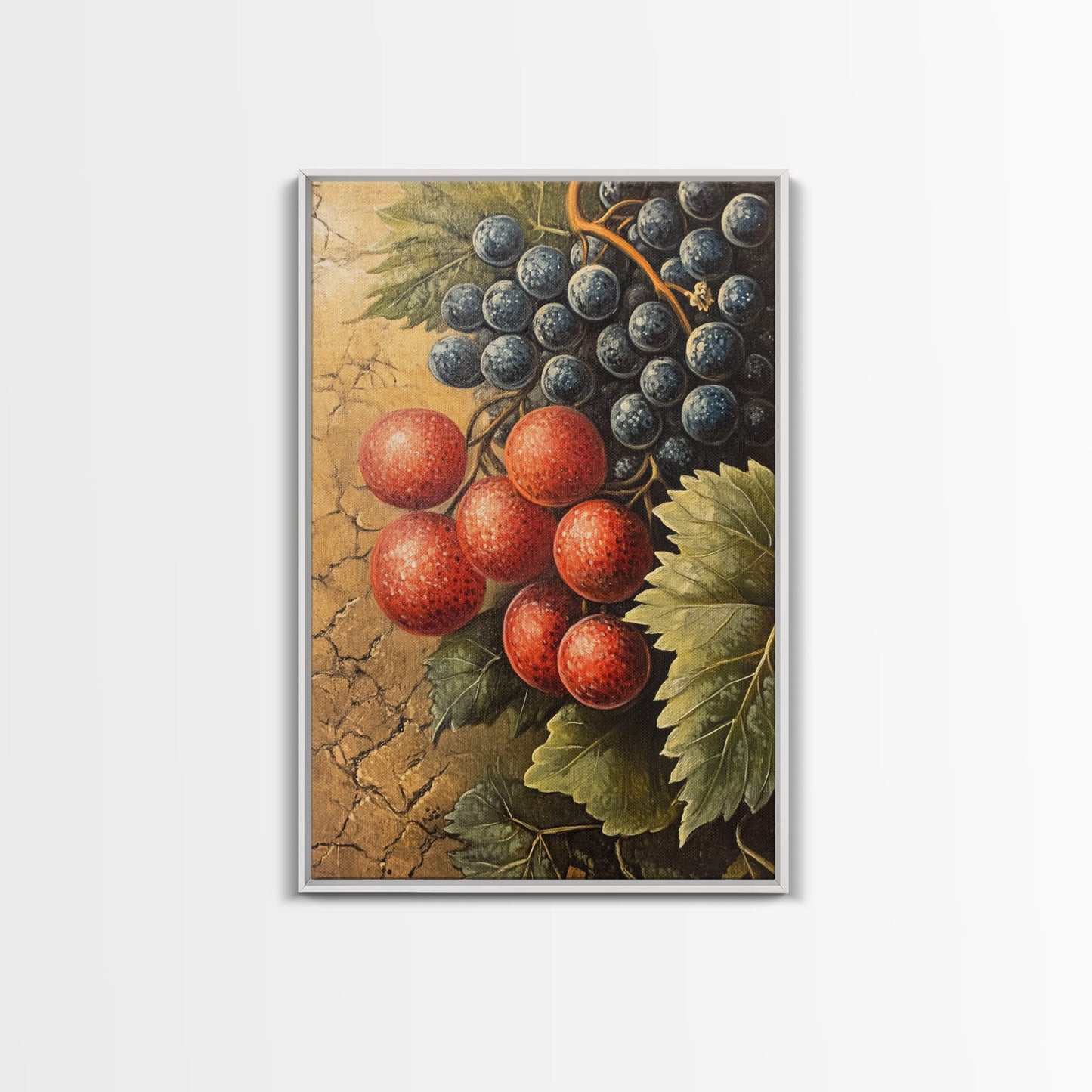 Grapes Wall Art Framed Canvas Print, Antique Fruit Still Life Oil Painting Print, Kitchen Decor, Modern Farmhouse Wall Art, Farmhouse Decor