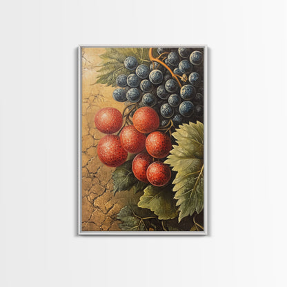 Grapes Wall Art Framed Canvas Print, Antique Fruit Still Life Oil Painting Print, Kitchen Decor, Modern Farmhouse Wall Art, Farmhouse Decor