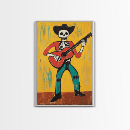 Canvas Print Of a Cowboy Skeleton Guitarist, Mexicano Art, Chicano Art, Original Artwork, Vaquero Art