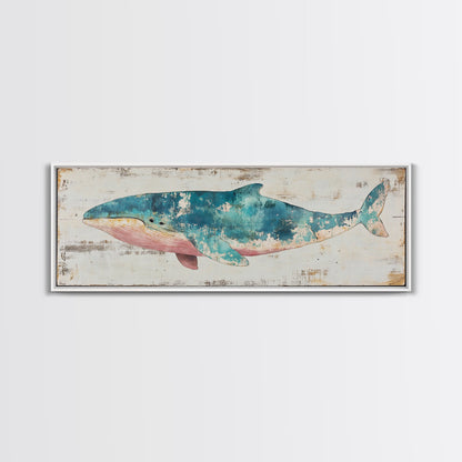 Humpback Whale Panoramic Wall Art Canvas Print - Wood Framed Canvas - Nautical Decor - Ready To Hang, Whale Art, Whale Fine Art