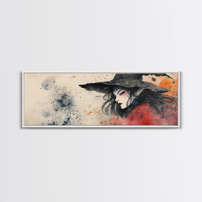 Panoramic Portrait of a Witch - Wabi Sabi Halloween Mashup - Halloween Decor - Witchy Wall Art - Witch Painting - Witch Art