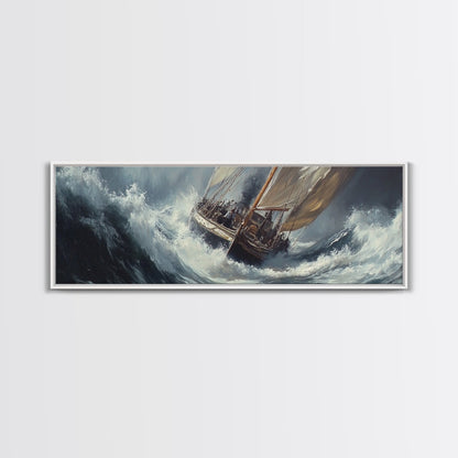 The Storm and the Sailboat Framed Canvas Print - Sailboat Painting - Nautical Decor - Hurricane Painting - Nautical Sailboat Landscape Painting