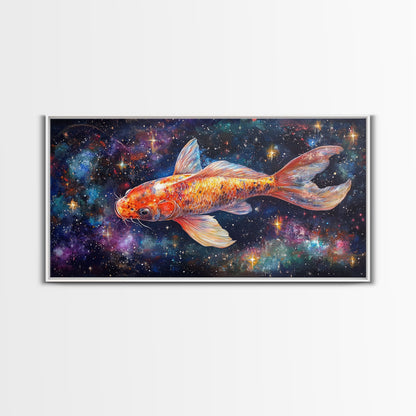 Galactic Koi Fish Framed Canvas Print, Retro Colorful Wall Art, Koi Fish Painting, Koi Wall Art, Space Art, Space Fish Painting