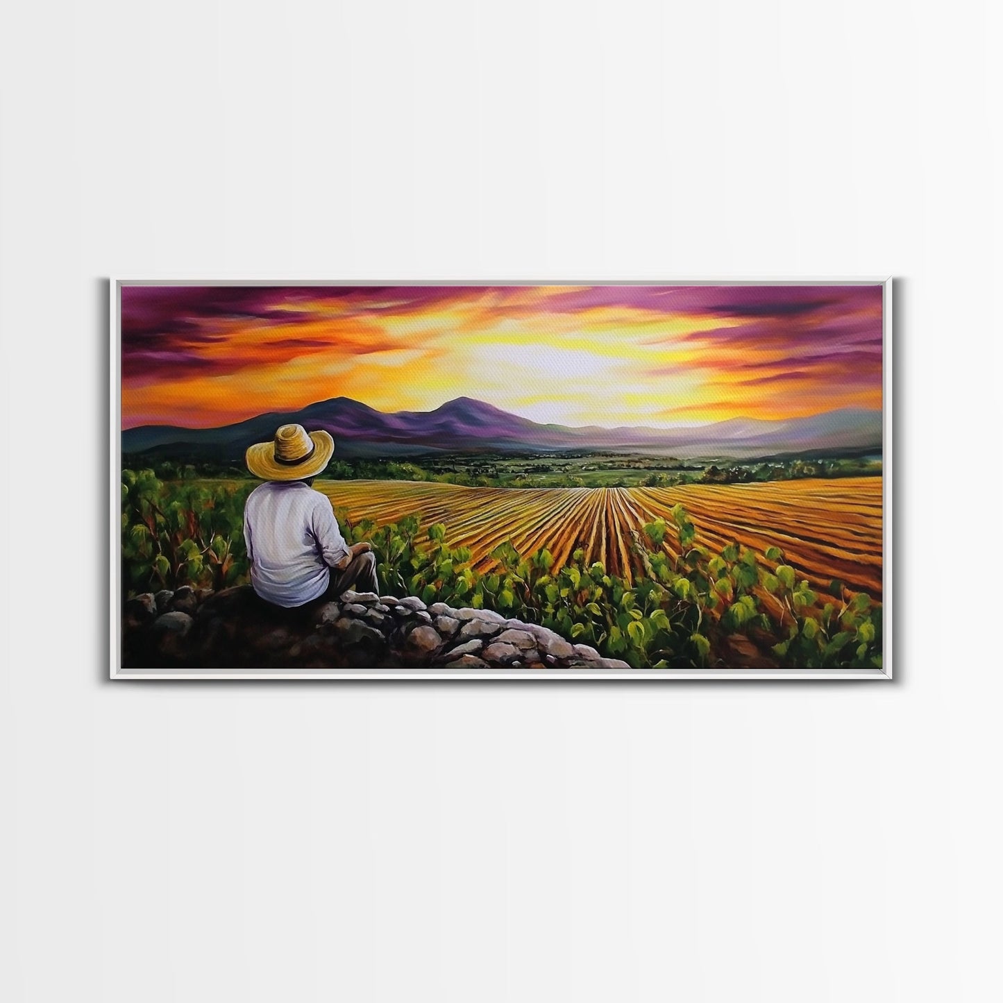 Farmhouse Wall Art Framed Canvas Print - Mexicano Art - Chicano Art - Oil Painting Print of a Tejano Farmer - Arte Mexicano