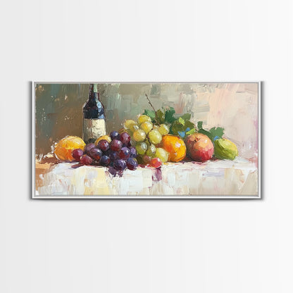 Still Life of Grapes, Fruit and Wine, Framed Canvas Print, Eclectic Kitchen Home Decor, Kitchen Wall Art, Dining Room Wall Art, Art For Kitchen