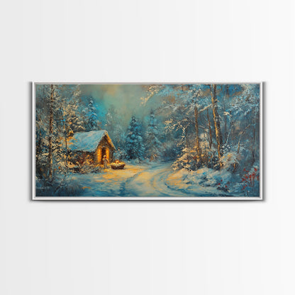 Above Mantle Christmas Wall Art, Framed Canvas Print, Cabin Art, Wall Art For Cabin, Winter Landscape Painting, Winter Themed Home Decor