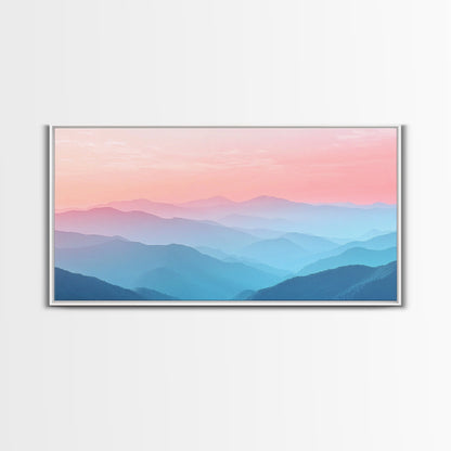 Vaporwave Landscape Painting Print of The Blue Ridge Mountains, Framed Canvas Print, Foggy Mountain Landscape Painting, Ready To Hang Art
