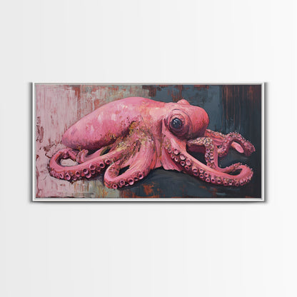 Pink Octopus Framed Canvas Print - Wabi Sabi Style Minimalist Wall Art - Octopus Painting