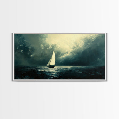 Sailing Through The Storm - Framed Canvas Print - Nautical Home Decor - Sailboat Painting - Sailing Painting - Nautical Seascapes Art