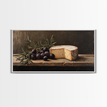 Still Life of FIgs and Cheese - Framed Canvas Print Ready To Hang Wall Art - Oil Painting Of Cheese, Cheese Painting, Kitchen Art