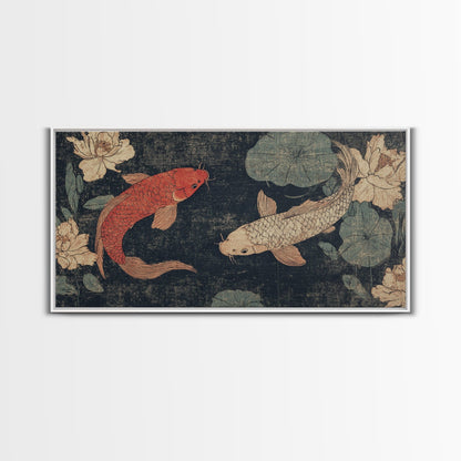 Wabi Sabi Koi Fish Painting Print, Japanese Style Artwork, Elegant Wall Art, Living Room or Bedroom Wall Art, Ready To Hang Canvas