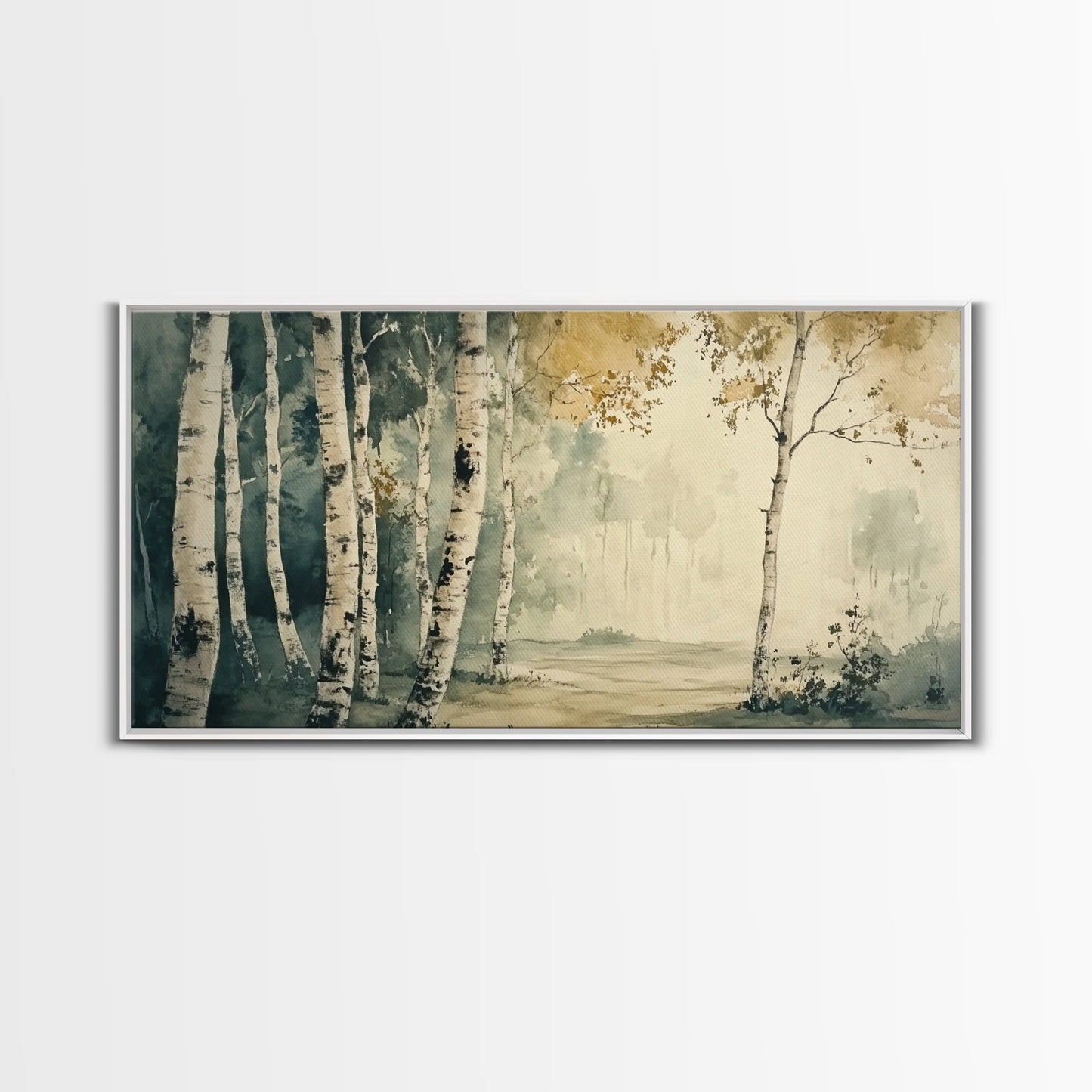Mountain Forest Landscape Canvas Wall Art, Abstract Birch Tree Forest Watercolor Painting Print, Aspen Trees Colorado Wall Art