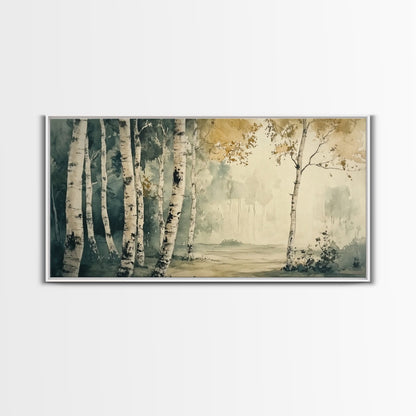 Mountain Forest Landscape Canvas Wall Art, Abstract Birch Tree Forest Watercolor Painting Print, Aspen Trees Colorado Wall Art