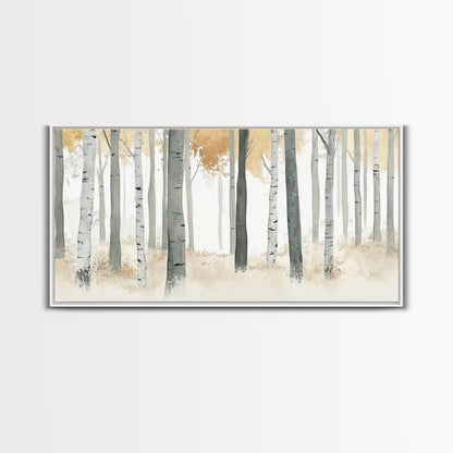 Aspen Trees Oil Painting Print Canvas, Autumn Aspens Print, Muted White Winter Wall Art, Country Farmhouse Wall Decor, Abstract Landscape Art