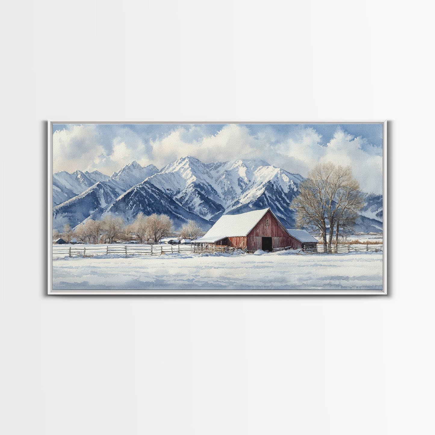 Winter Cabin Oil Painting Print - Rustic Farmhouse Decor - Modern Farmhouse - Cabin Decor - Rural America Oil Painting Print