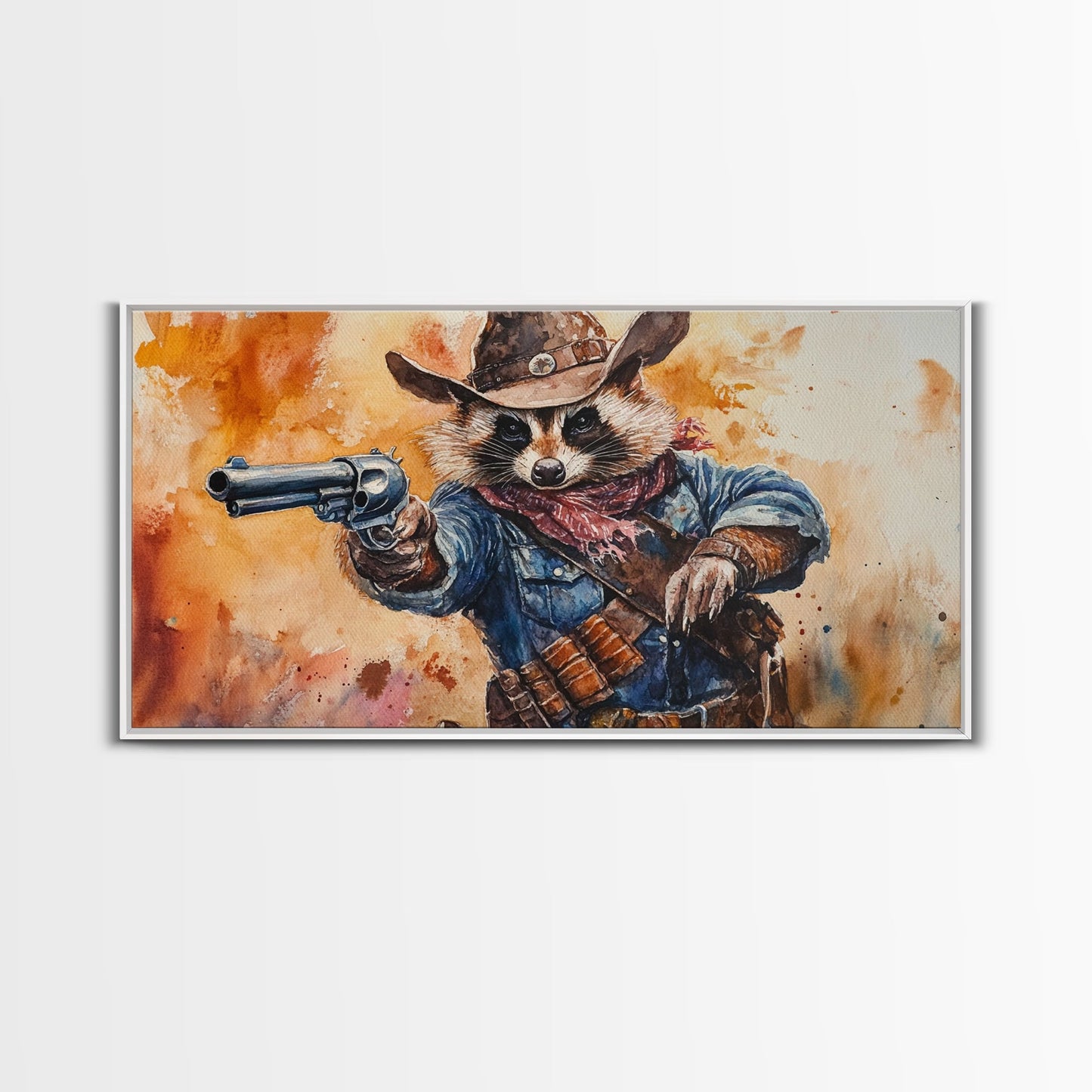 The Raccoon Cowboy - Framed Canvas Print - Raccoon Art - Trash Panda Cowboy
