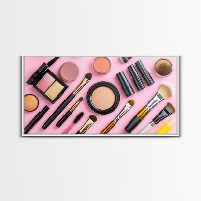 Makeup Spread Wall Art, Make Up Canvas Print, Preppy Dorm Room Wall Art, Girl's Dorm Room Wall Art, Makeup Painting
