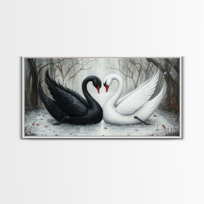 Dark Swans Forming a Heart - Framed Canvas Print - Dark Romance Wall Art - Dark Academia Art - Couple Gift Idea - Goth Art - Gothic Decor