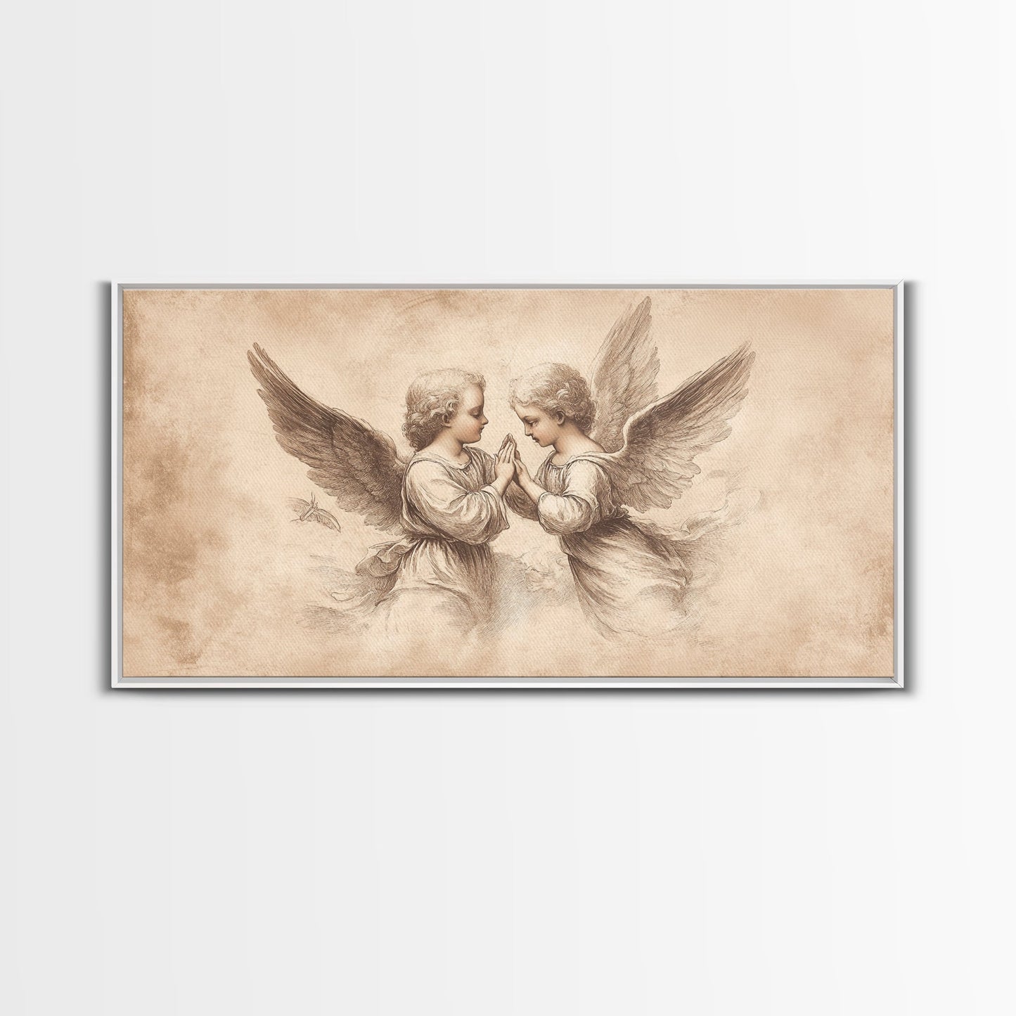 Guardian Angel Wall Art, Angel Painting Canvas Print, Angel Sketch, Angelic Home Decor, Christian Art, Christianity Home Decor