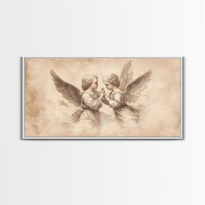 Guardian Angel Wall Art, Angel Painting Canvas Print, Angel Sketch, Angelic Home Decor, Christian Art, Christianity Home Decor