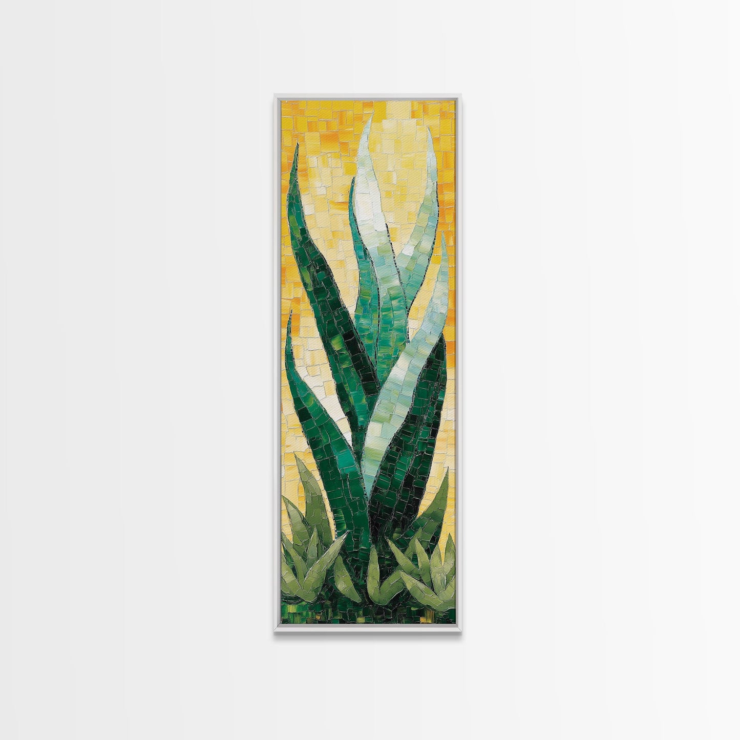 Mosaic Agave Plant Framed Canvas Print Botanical Prints Green Wall Art Rustic Decor Whimsical Art Kitchen Decor