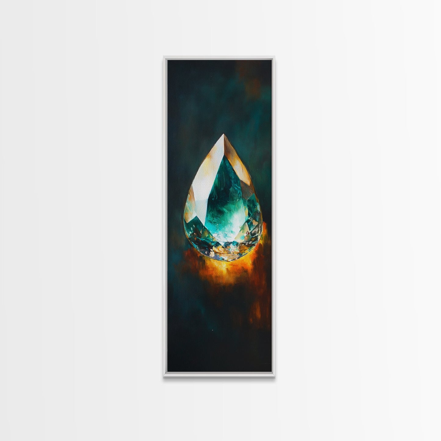 Blue Green Gemstone on Fire Canvas Print Abstract Sacred Geometry Art Moody Wall Art Unique Bedroom Decor Statement Piece