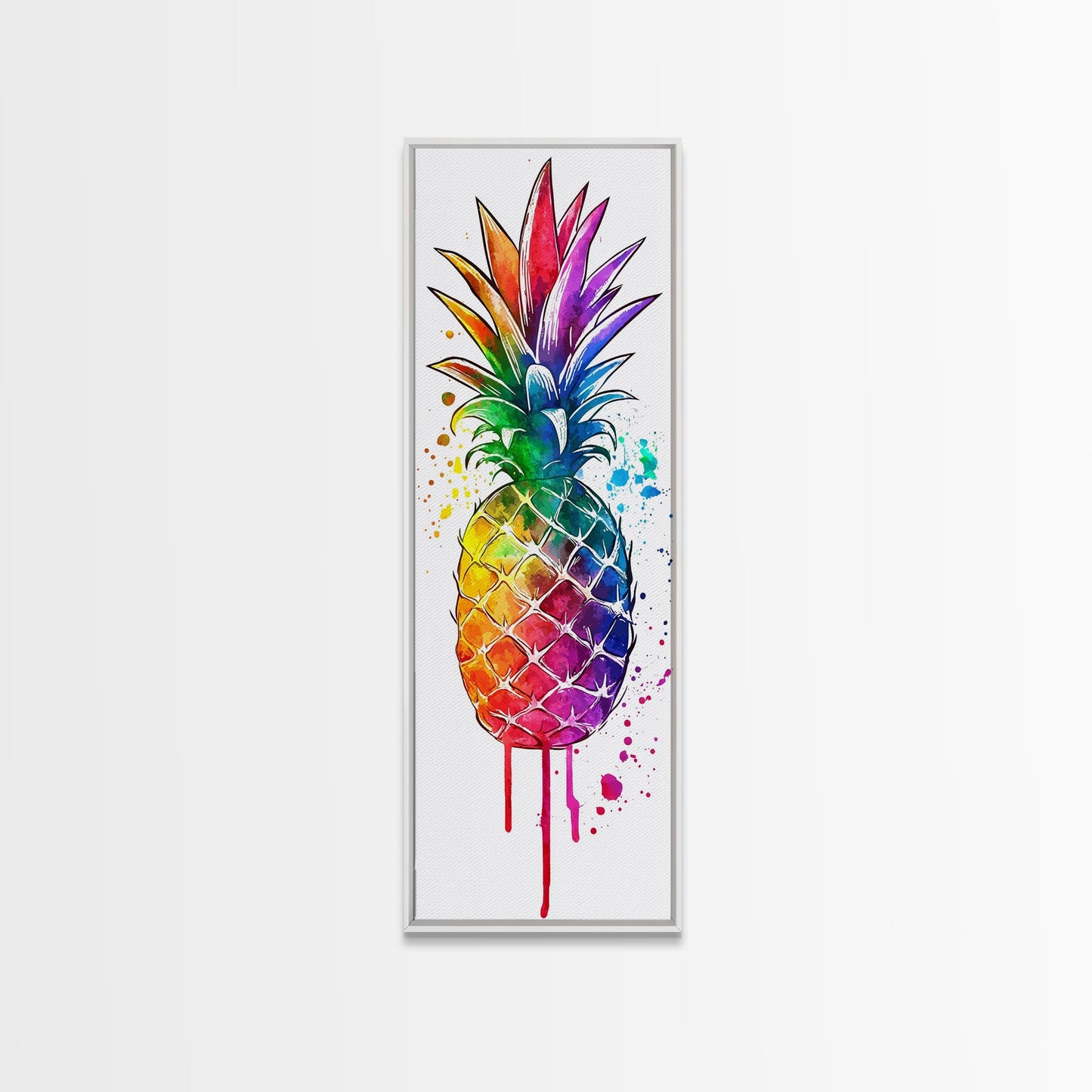 Pineapple painting vibrant wall art framed canvas print, colorful tropical art, kitchen decor, unique pop art style, perfect gift idea