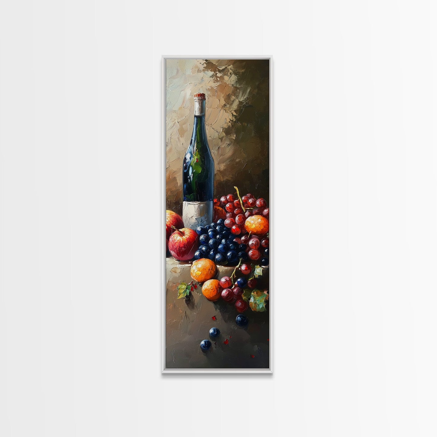 Skinny Vertical Art for Wine Cellar, Wine Room Art, Still Life Oil Painting of Wine and Grapes, Victorian Oil Painting, Retro Kitchen Decor