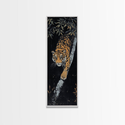 Framed Canvas Print of a Majestic Tiger Stalking Through the Jungle, Above Couch Art, Living Room Decor, African Art, Rustic Decor, Animal Art
